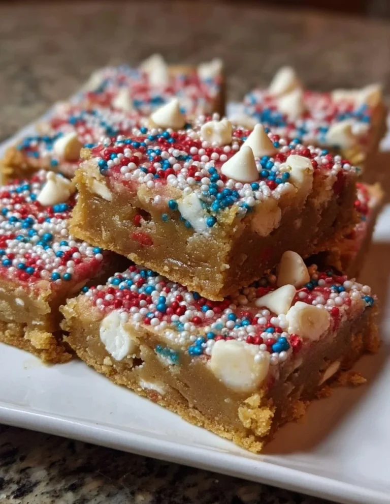 Delicious Fireworks Blondies with colorful sprinkles and a gooey texture