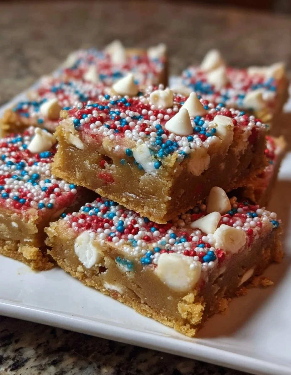 Delicious Fireworks Blondies with colorful sprinkles and a gooey texture
