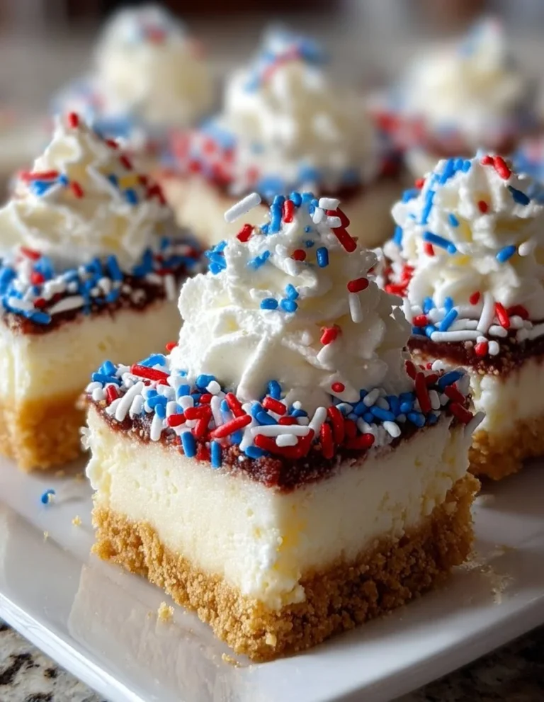 No-Bake Firecracker Cheesecake Bites topped with vibrant red, white, and blue sprinkles.