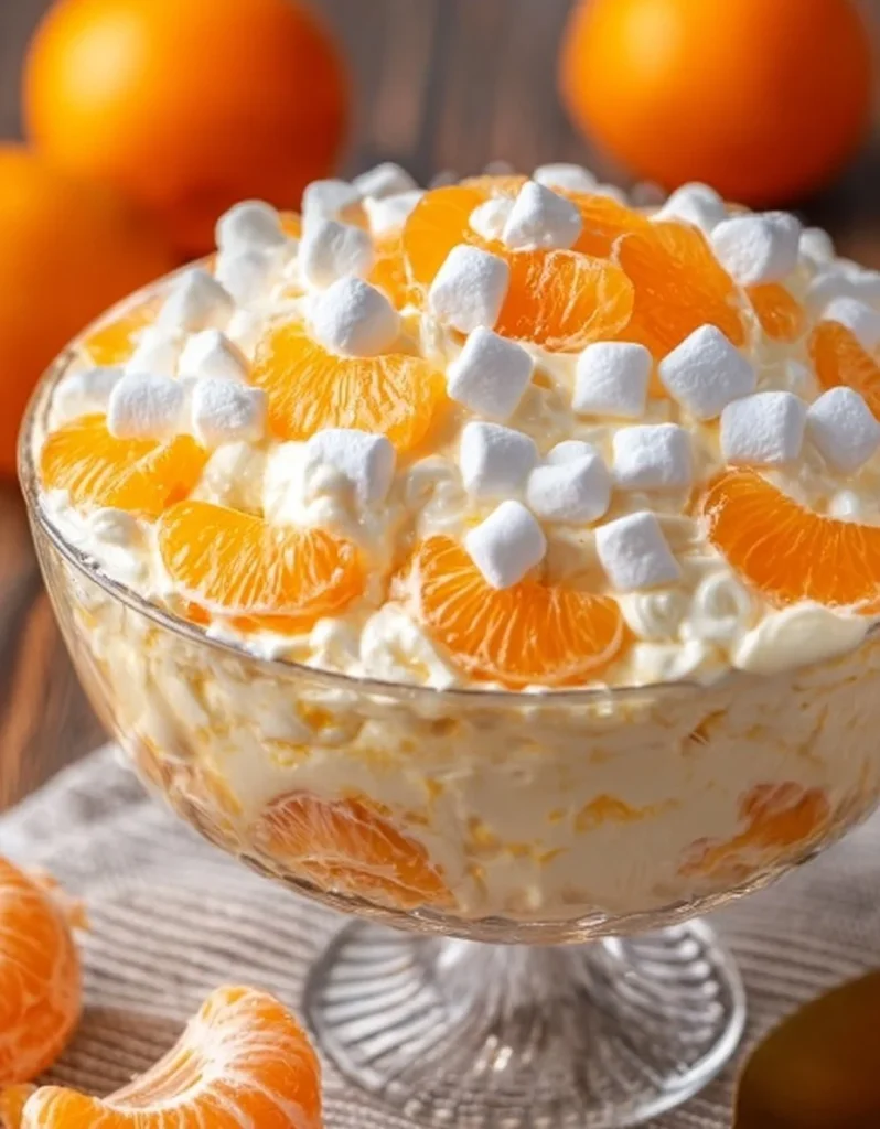 A bowl of colorful Orange Dreamsicle Salad showcasing oranges and whipped cream.
