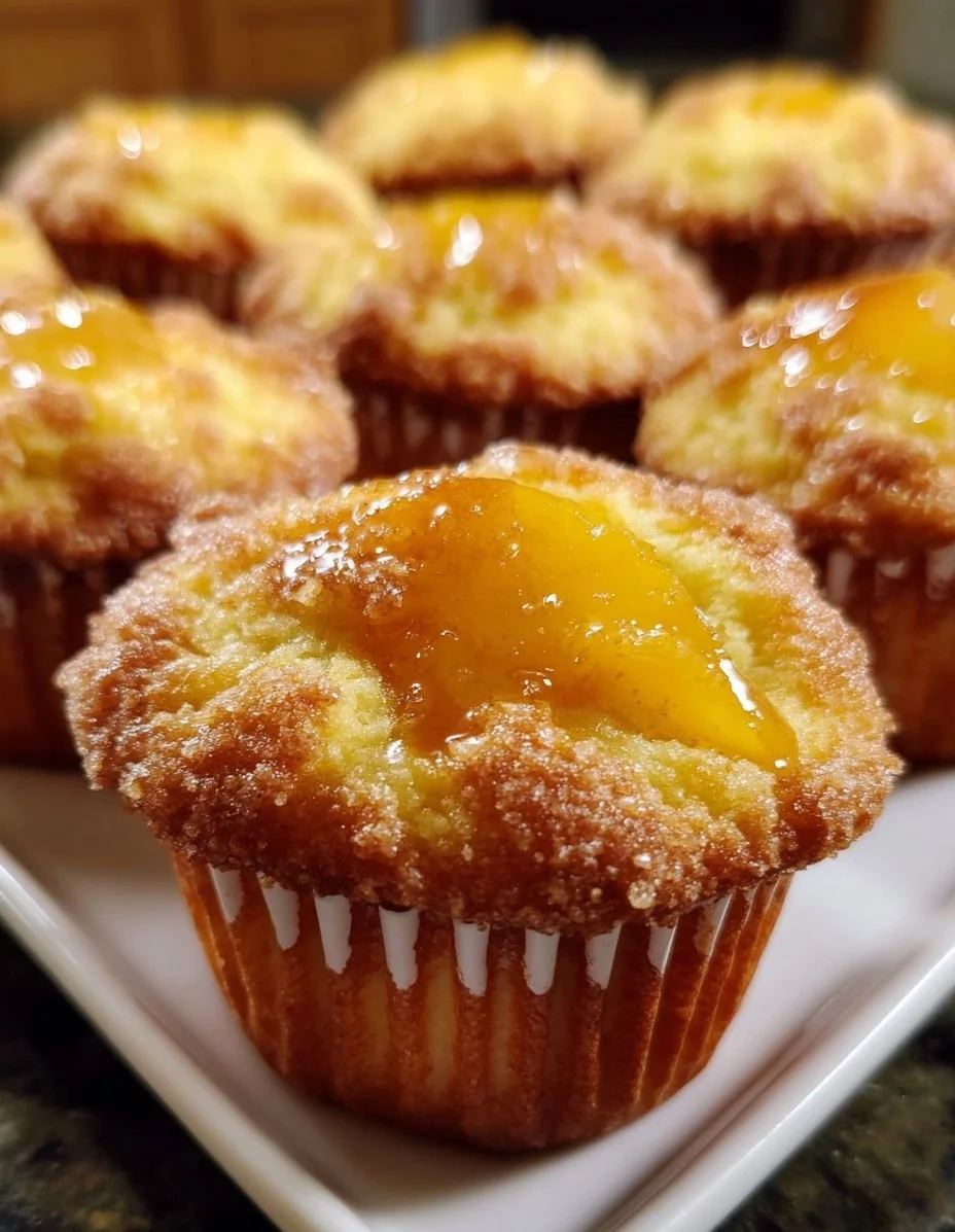 Delicious homemade Peach Cobbler Muffins fresh out of the oven.