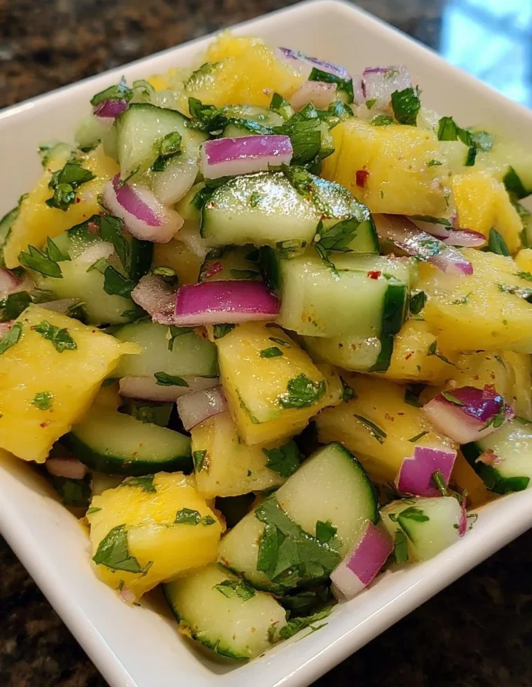 Fresh Pineapple Cucumber Salad with vibrant colors and herbs.
