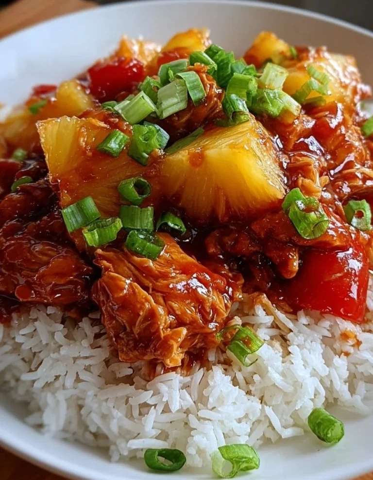 Delicious slow cooked pineapple chicken served on a plate