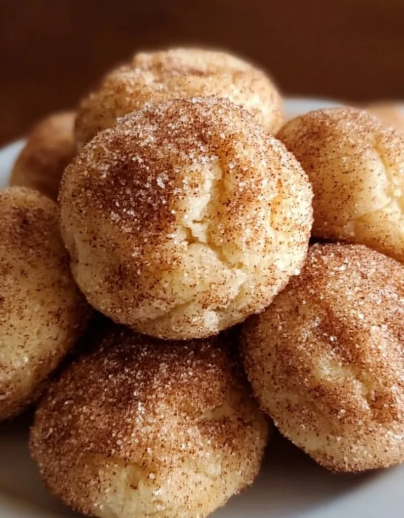 Soft cinnamon sugar cookie puffs freshly baked with a sprinkle of cinnamon sugar.