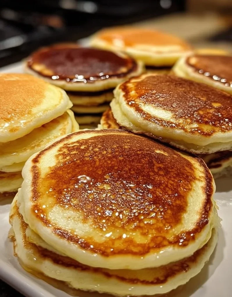 Fluffy sourdough pancakes made with sourdough discard on a plate