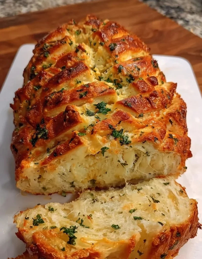Sourdough Discard Pull-Apart Garlic Bread fresh out of the oven