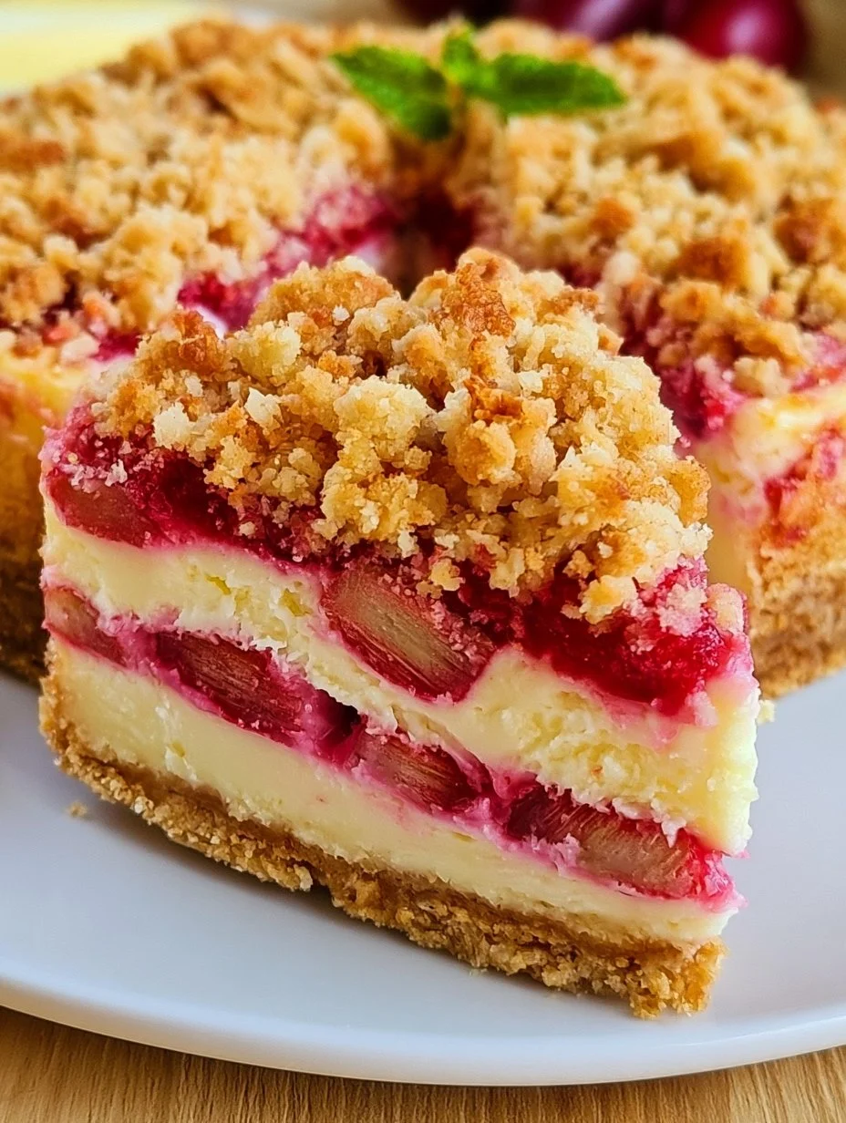 Gâteau au fromage à la rhubarbe avec crumble