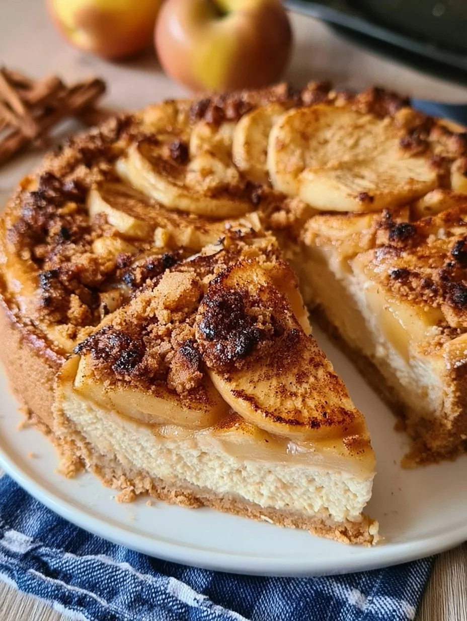 Gâteau au fromage aux pommes rôties épicées avec streusel à la cannelle