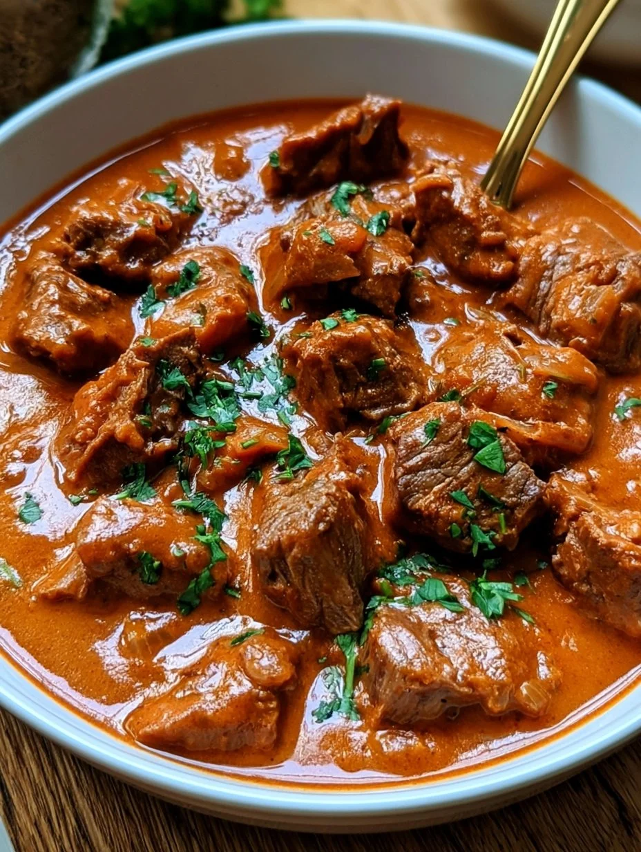 Goulash de boeuf en sauce tomates-crème