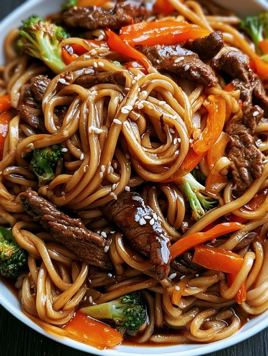 Nouilles de riz avec boeuf et légumes