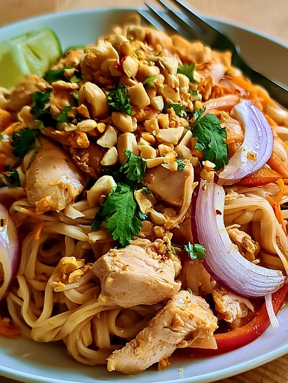 Nouilles thaï poulet cacahuètes rapides et faciles