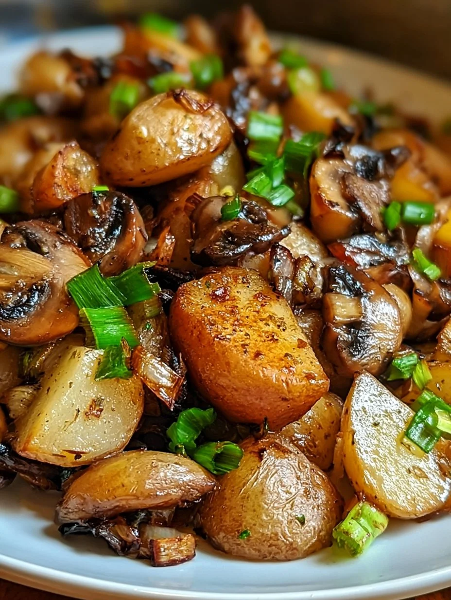 Poêlée de champignons et pommes de terre aux oignons nouveaux