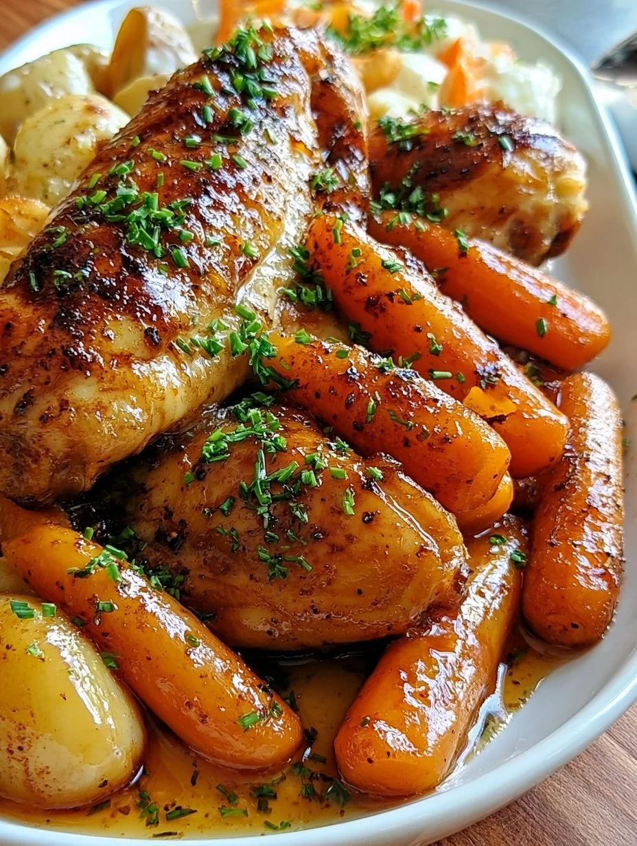 Poulet au miel avec des carottes rôties