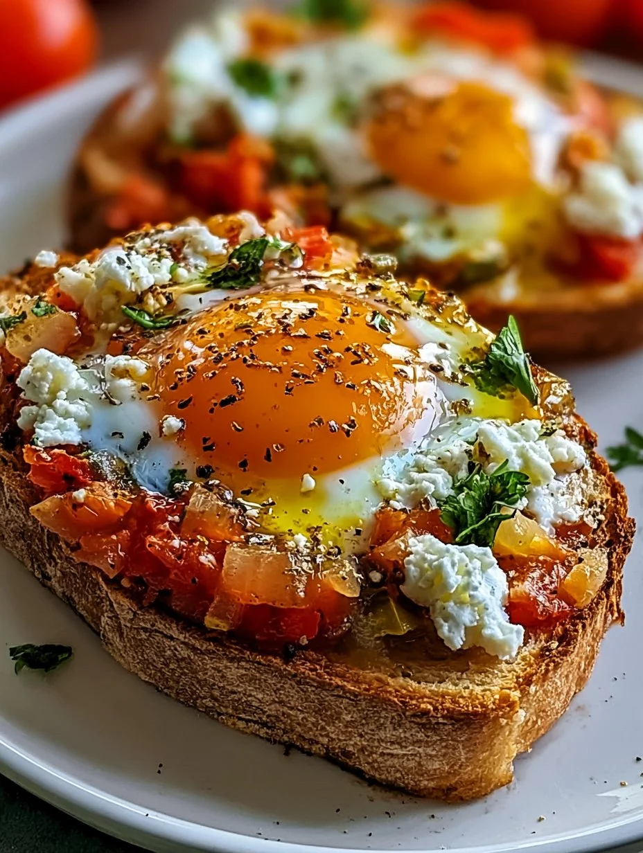 Shakshouka-Toast avec des œufs au plat feta