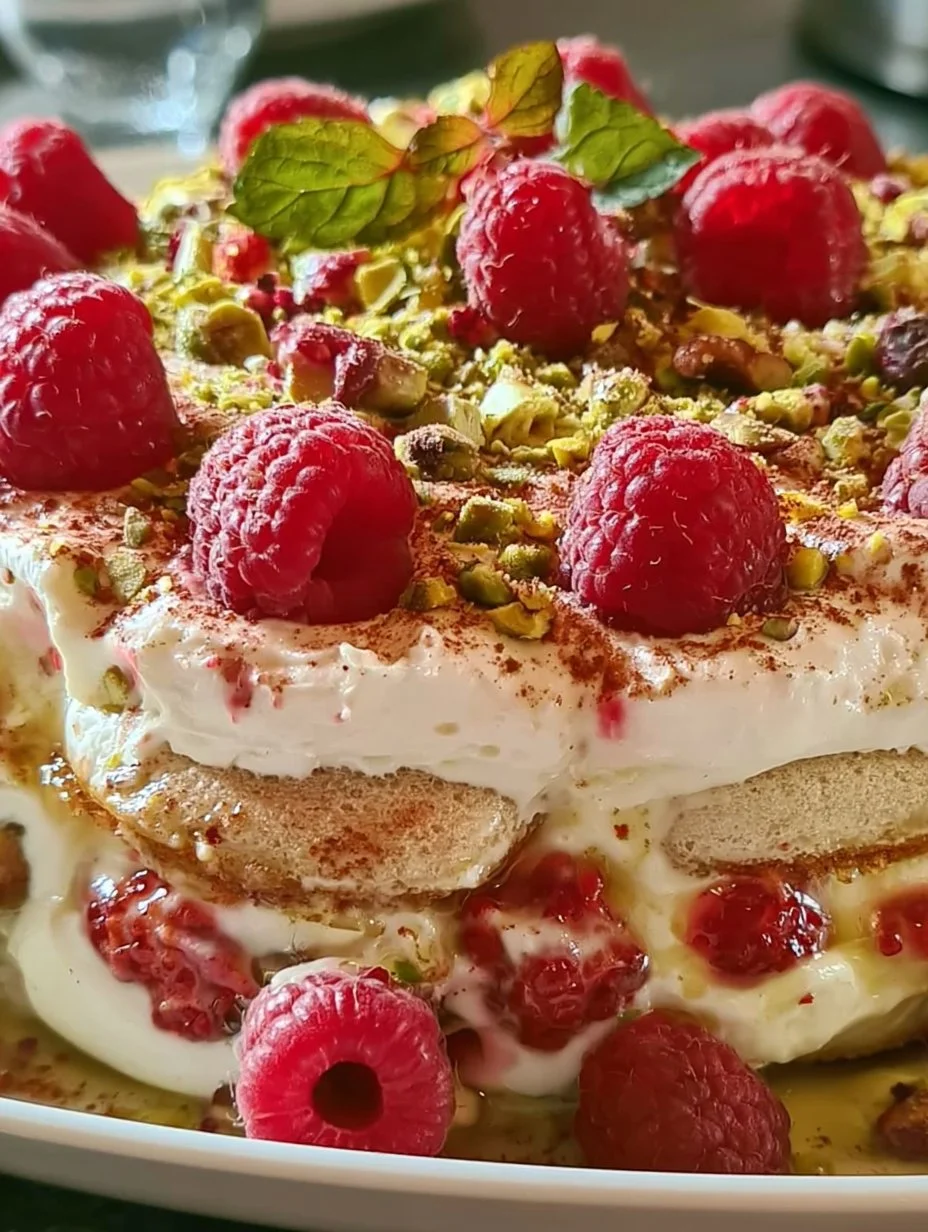Tiramisu pistache framboises Facile et Rapide